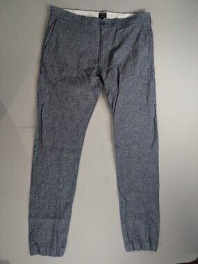 J Crew Driggs Linen Blend Pants Mens 34x34 Heathered Blue Slim Fit Chino H5082